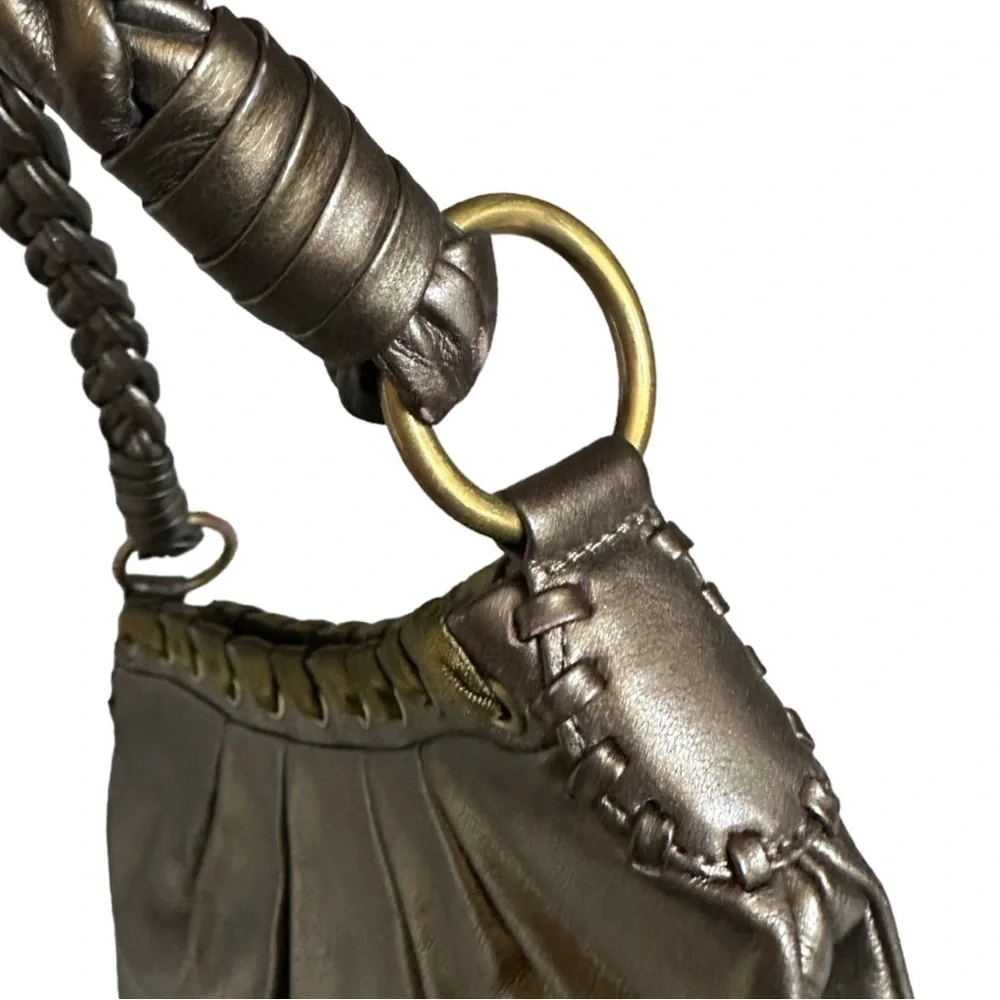 Via Spiga Metallic Bronze Genuine Leather Woven Small Shoulder Bag